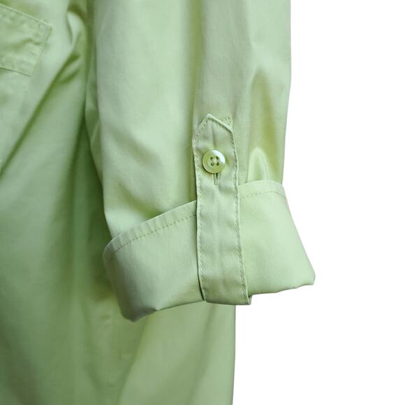 Chico's Yellow Green No Iron Button Down Short Sleeve Shirt Roll Tab Chicos 3 XL - Picture 10 of 16
